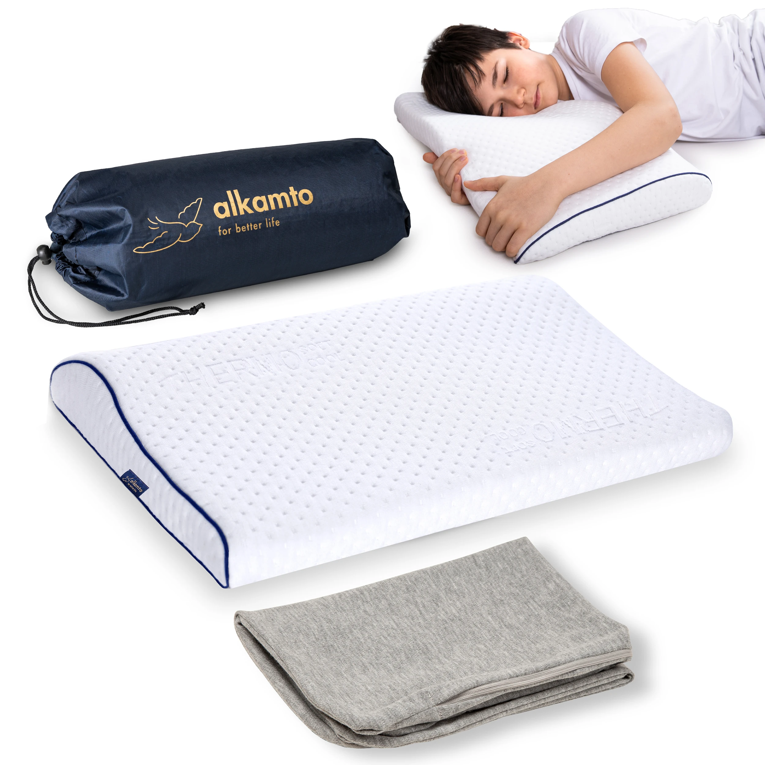 Alkamto Visco Hafızalı Ortopedik Çocuk ve Bebek Yastığı 50x32x6/4 cm, OEK-TEX Sertifikalı, Pamuk Kılıf ve Taşıma Çantası Hediyeli 0 - 4 yaş