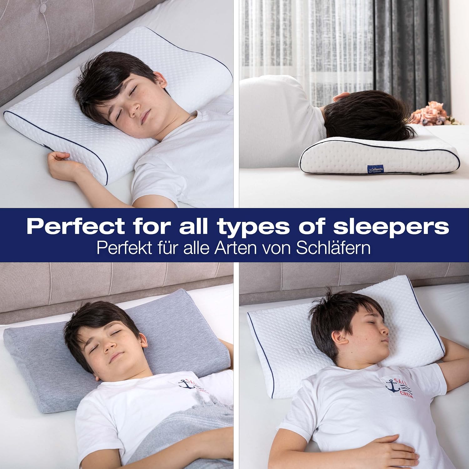 Alkamto Visco Hafızalı Ortopedik Çocuk ve Bebek Yastığı 50x32x6/4 cm, OEK-TEX Sertifikalı, Pamuk Kılıf ve Taşıma Çantası Hediyeli 0 - 4 yaş