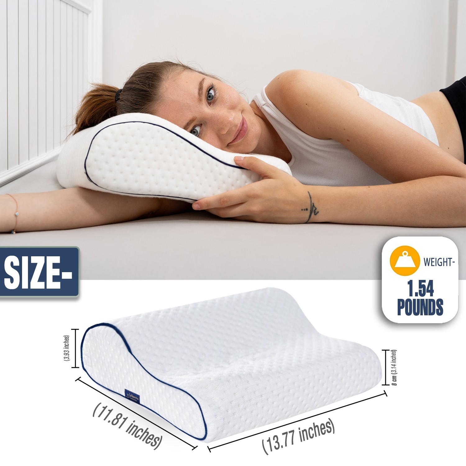 Alkamto Visco Hafızalı Ergonomik Boyun Destekli Seyahat Yastığı 40x25x10 cm, Pamuk Kılıf ve Taşıma Çantası Hediyeli