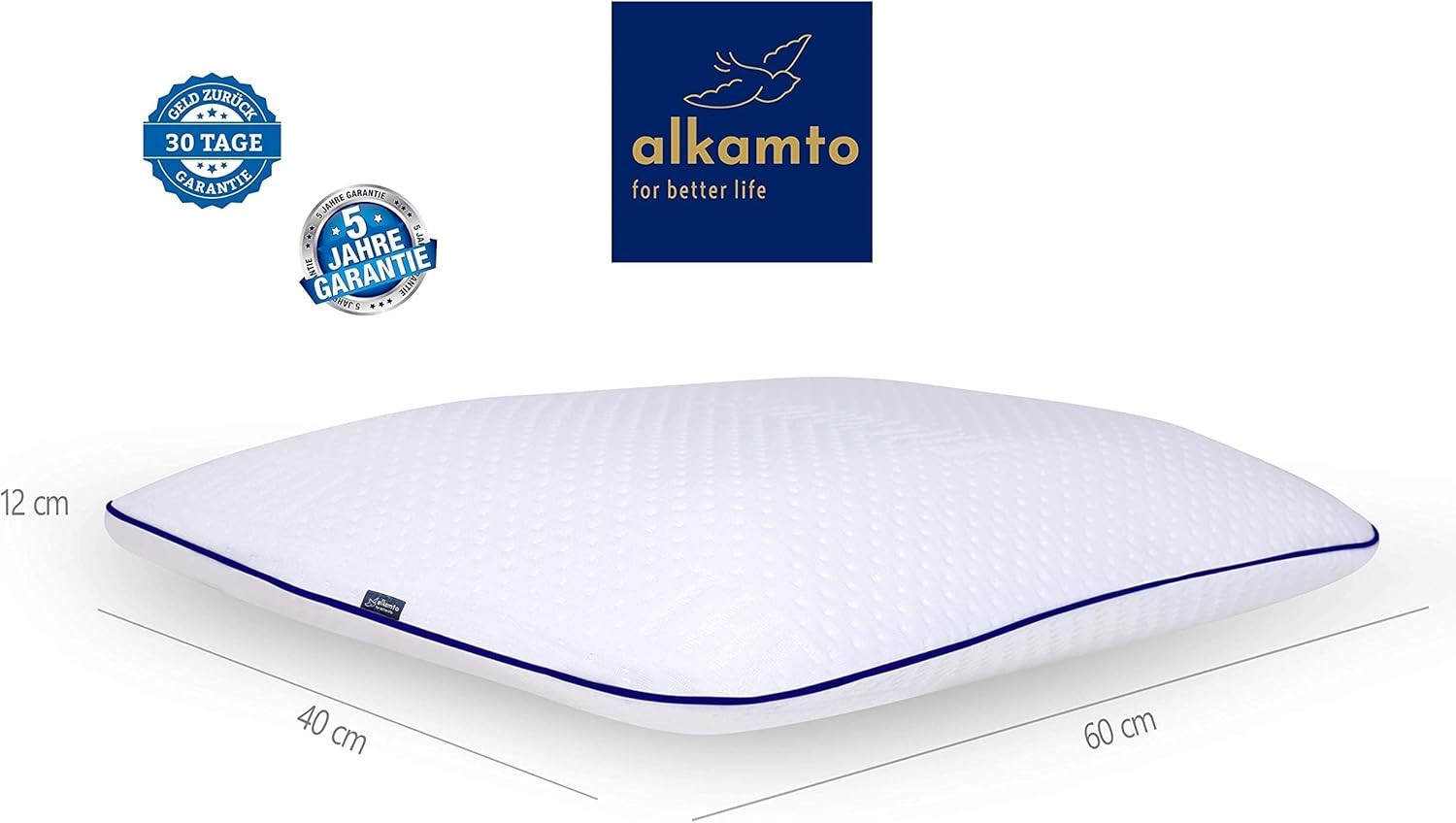 Alkamto Visco Hafızalı Termoregülasyonlu, Hipoalerjenik Ortopedik Boyun Destek Yastığı 60x40x12 cm, Pamuk Kılıf ve Taşıma Çantası Hediyeli