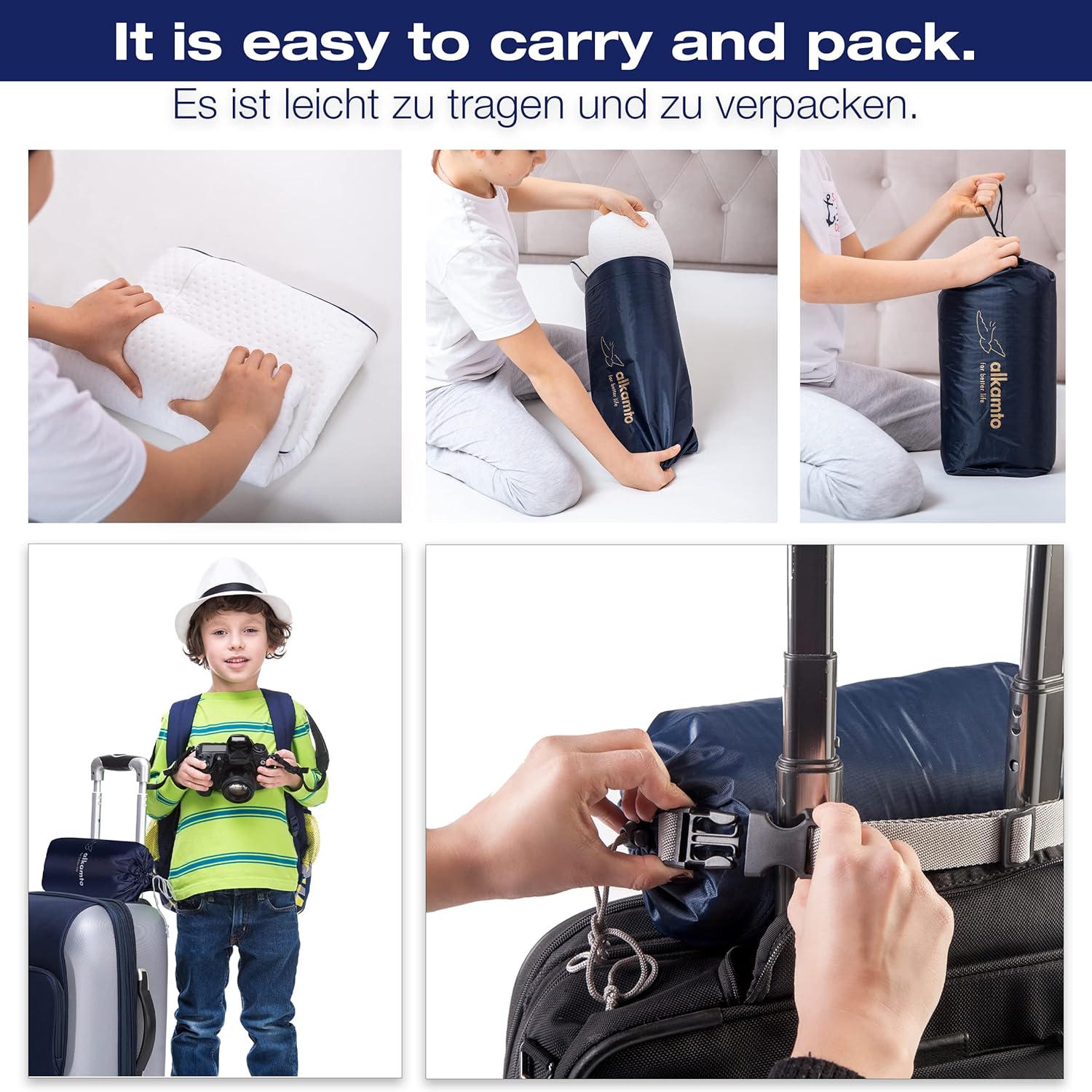 Alkamto Visco Hafızalı Ortopedik Çocuk ve Bebek Yastığı 50x32x6/4 cm, OEK-TEX Sertifikalı, Pamuk Kılıf ve Taşıma Çantası Hediyeli 0 - 4 yaş