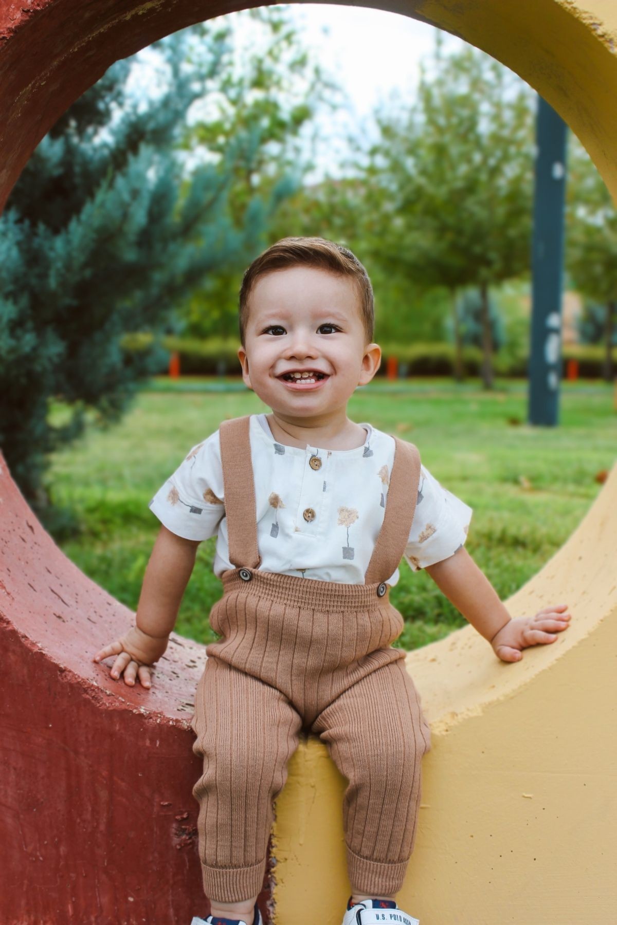 Triko Bebek Salopet - Esnek Unisex Önden Askılı - kahverengi