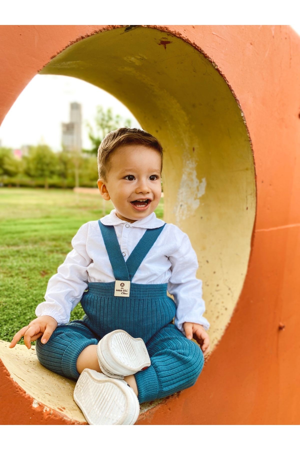 Triko Bebek Salopet - Esnek Unisex Çapraz Askılı - mavi