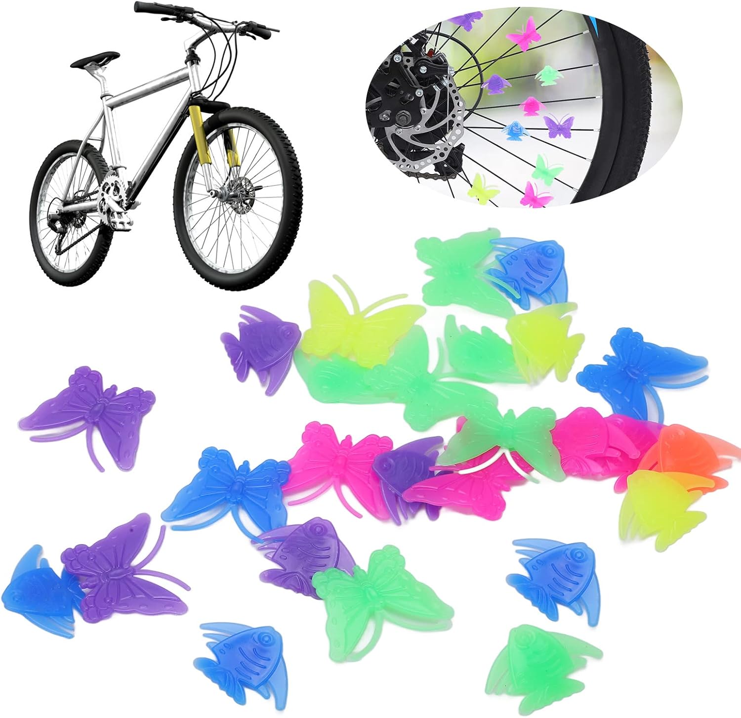 Bisiklet Jant Süsü 26 Adet Süs Jant Için Geçirmeli Bisiklet Aksesuarı (Bisiklet Süsü) Kelebek/Balık