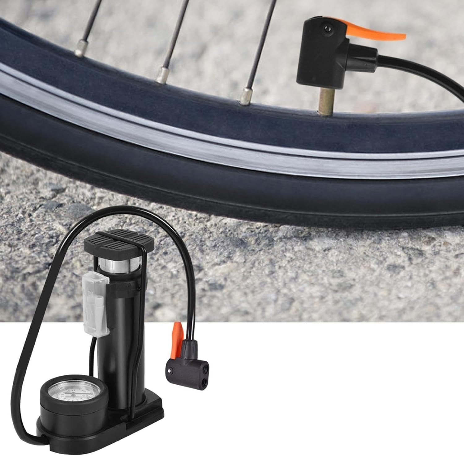 Bisiklet Hava Pompası - Top, Bisiklet Motosiklet İçin Basınç Göstergeli Taşınabilir Alüminyum Pompa