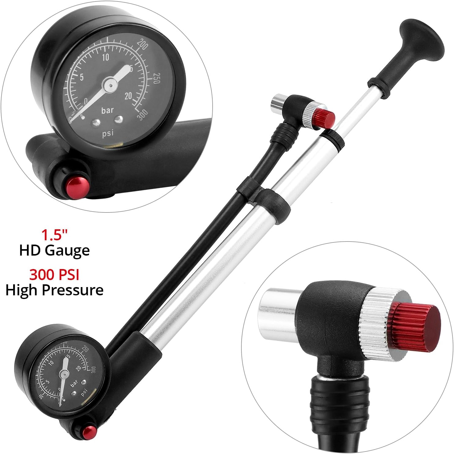 Alüminyum Amortisör Maşa Shock Pompası Bisiklet POMPA 33cm 300 Psi Siyah