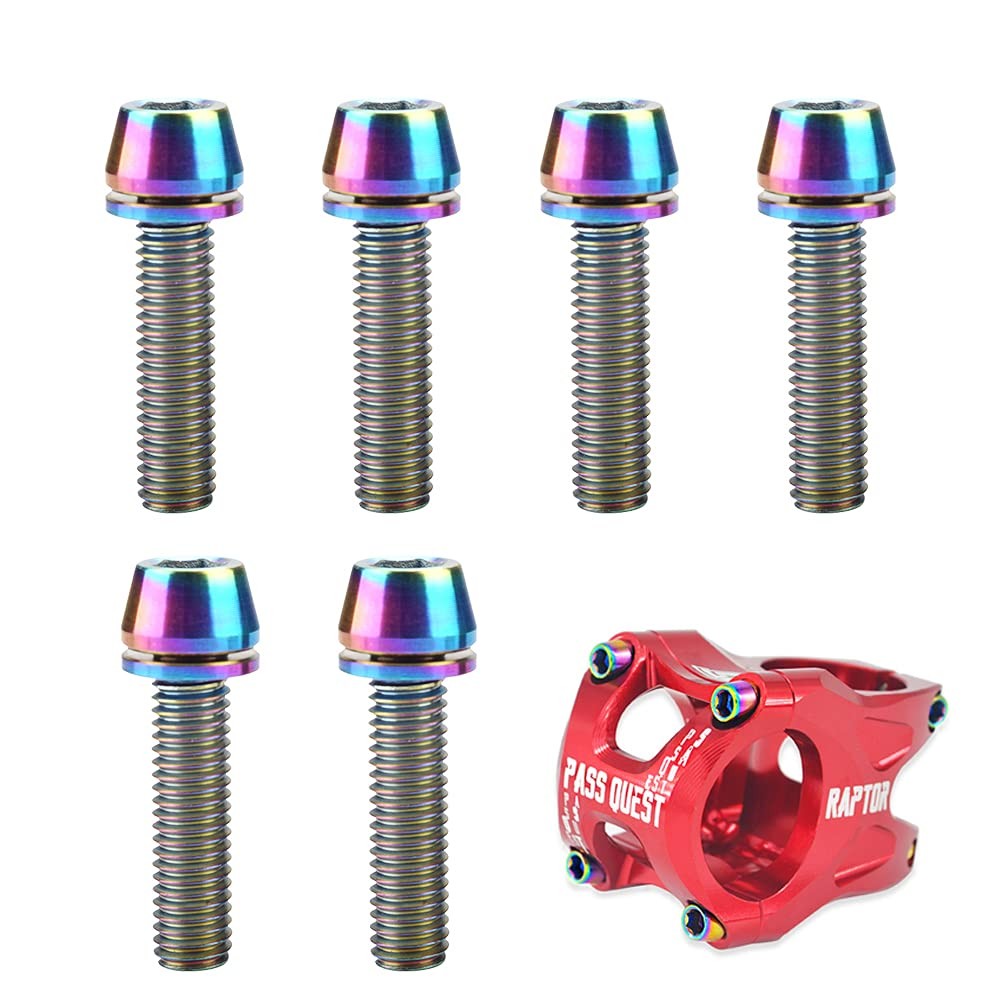 6 Adet Bisiklet Gidon Boğazı Vidası Rainbow Oilslick Rengarenk Vida 4mm Alyan