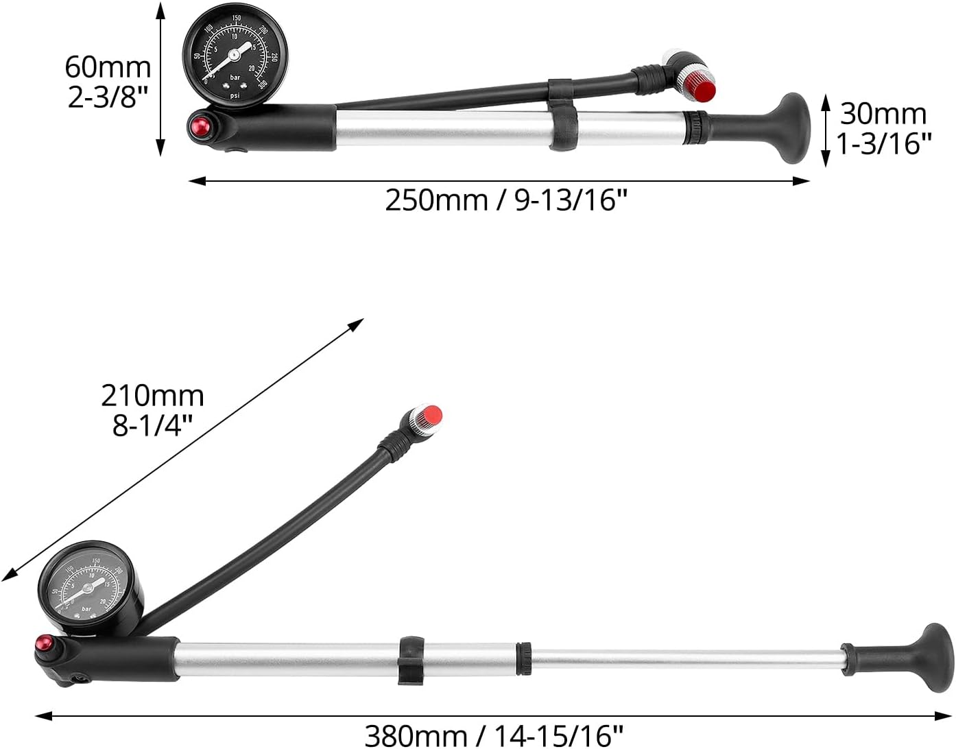 Alüminyum Amortisör Maşa Shock Pompası Bisiklet POMPA 33cm 300 Psi Siyah