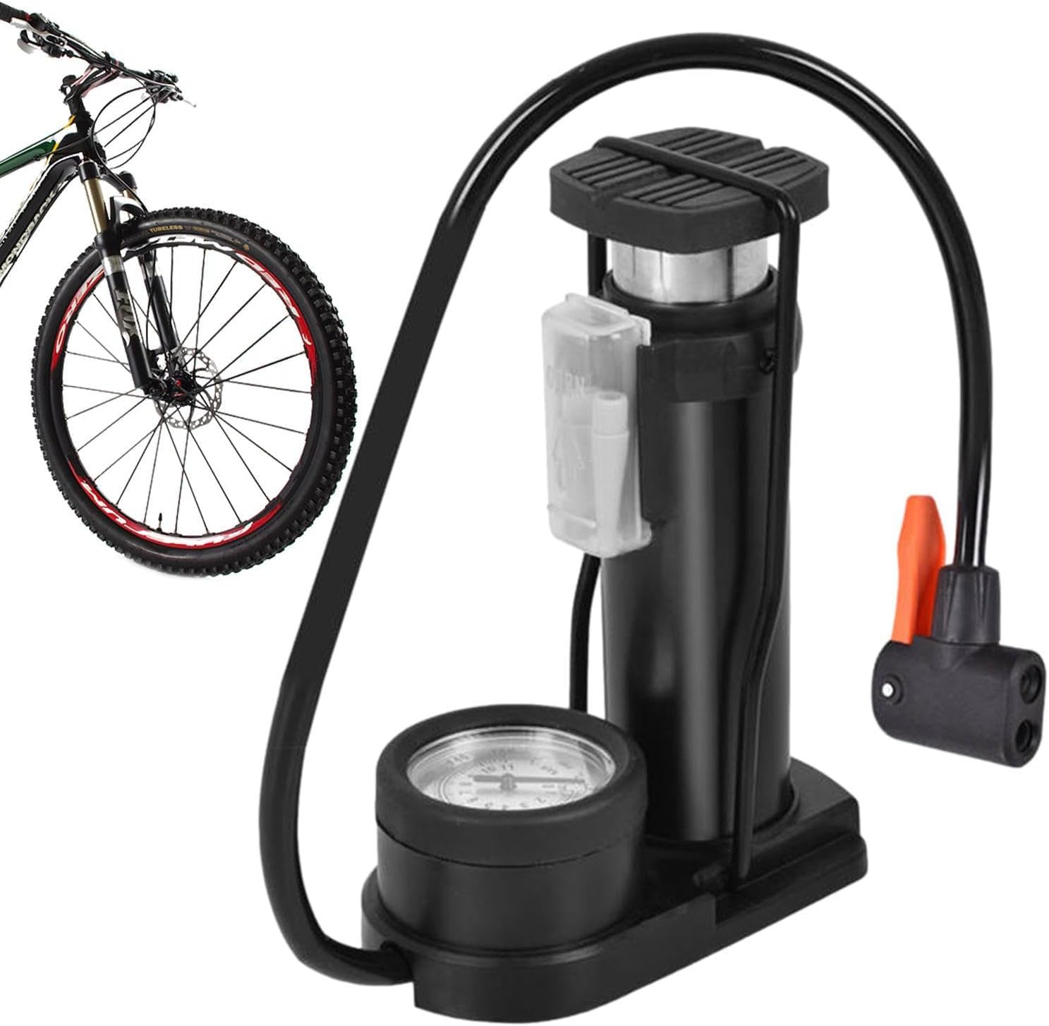 Bisiklet Hava Pompası - Top, Bisiklet Motosiklet İçin Basınç Göstergeli Taşınabilir Alüminyum Pompa