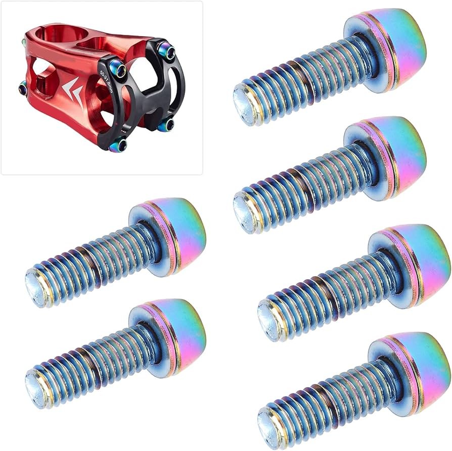 6 Adet Bisiklet Gidon Boğazı Vidası Rainbow Oilslick Rengarenk Vida 4mm Alyan