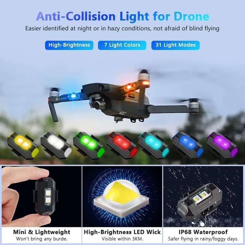 1 ADET Bisiklet Motor Drone Uçak Kanadı Led Şarjlı Kablosuz Mini Led 7 RENKLİ Çakarlı Lamba