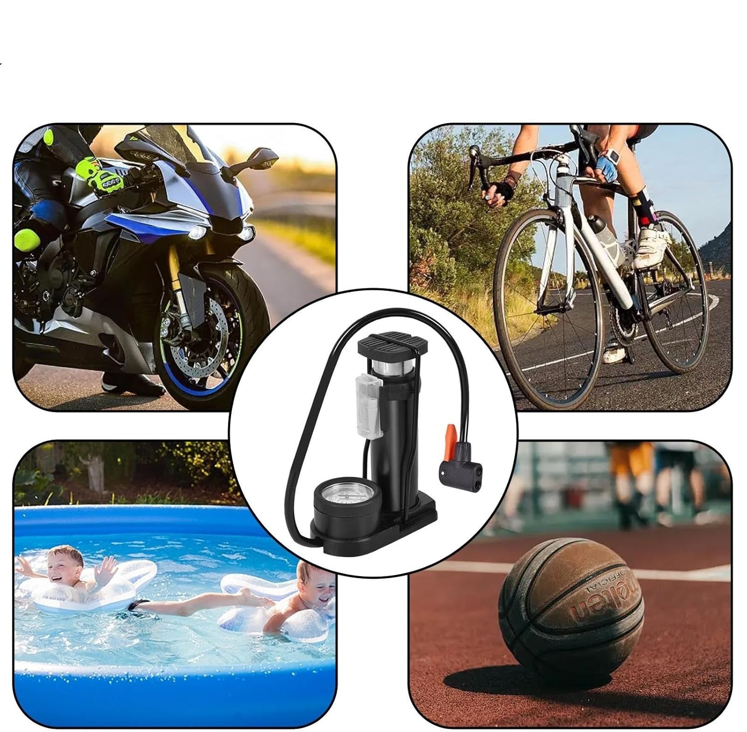 Bisiklet Hava Pompası - Top, Bisiklet Motosiklet İçin Basınç Göstergeli Taşınabilir Alüminyum Pompa