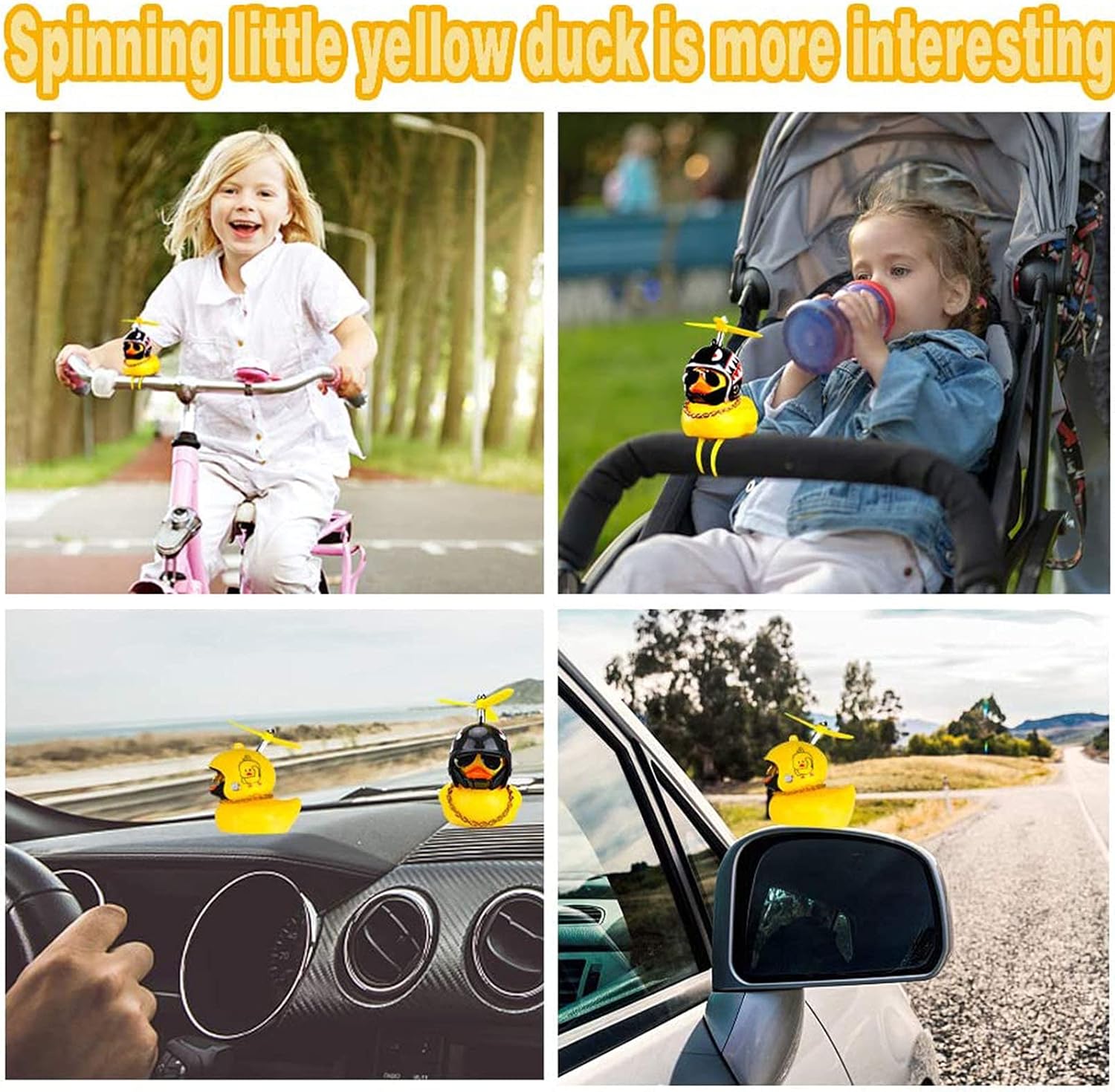 Sevimli Pervaneli Kasklı Sarı Ördek Yapışkanlı Araba Bisiklet Motosiklet Aksesuarı 