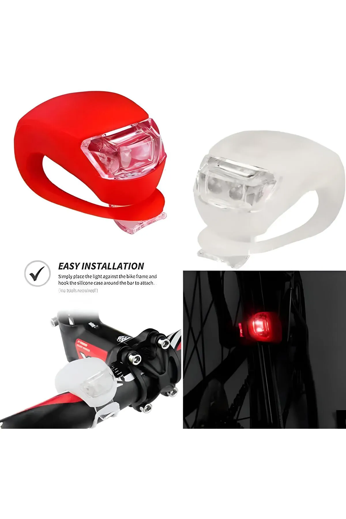 4 Adet Kırmızı Beyaz Mavi Siyah Silikon Led Bisiklet Lambası Fener Stop Işık Aydınlatma (4 Adet)