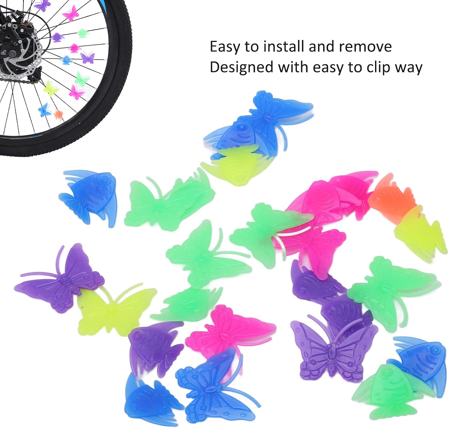 Bisiklet Jant Süsü 26 Adet Süs Jant Için Geçirmeli Bisiklet Aksesuarı (Bisiklet Süsü) Kelebek/Balık