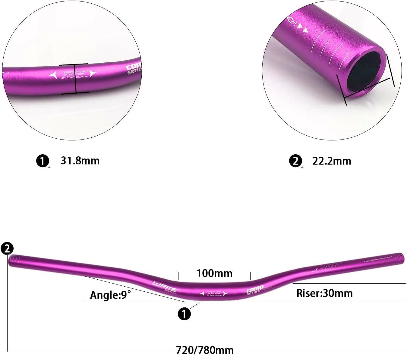 Wake Bisiklet Alüminyum Gidon 780mm 31,8mm Bisiklet Direksiyon Yedek Parça Aksesuarı