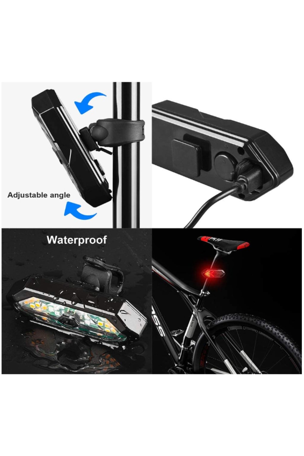 5 Modlu Su Geçirmez Usb Led Şarjlı Sinyal Kablosuz Kumandalı Bisiklet - Scooter Arka Işık