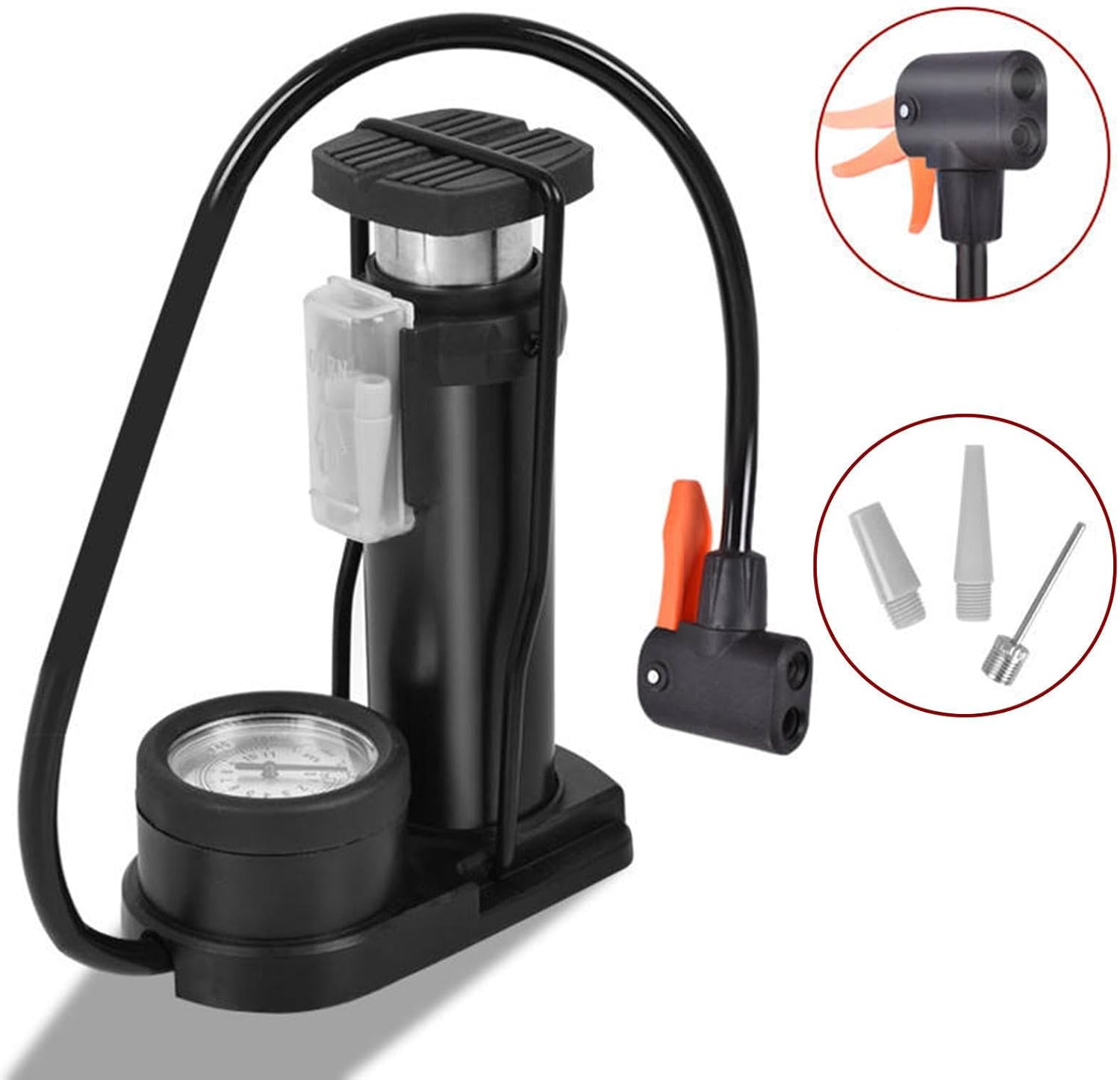 Bisiklet Hava Pompası - Top, Bisiklet Motosiklet İçin Basınç Göstergeli Taşınabilir Alüminyum Pompa