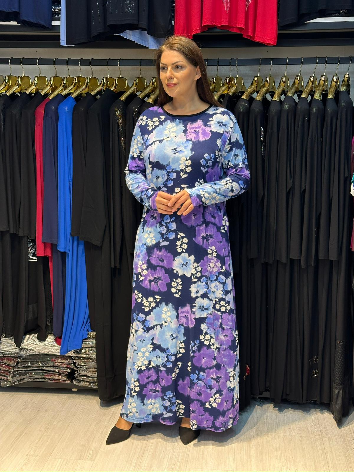 Büyük Beden Desenli Tam Boy Elbise