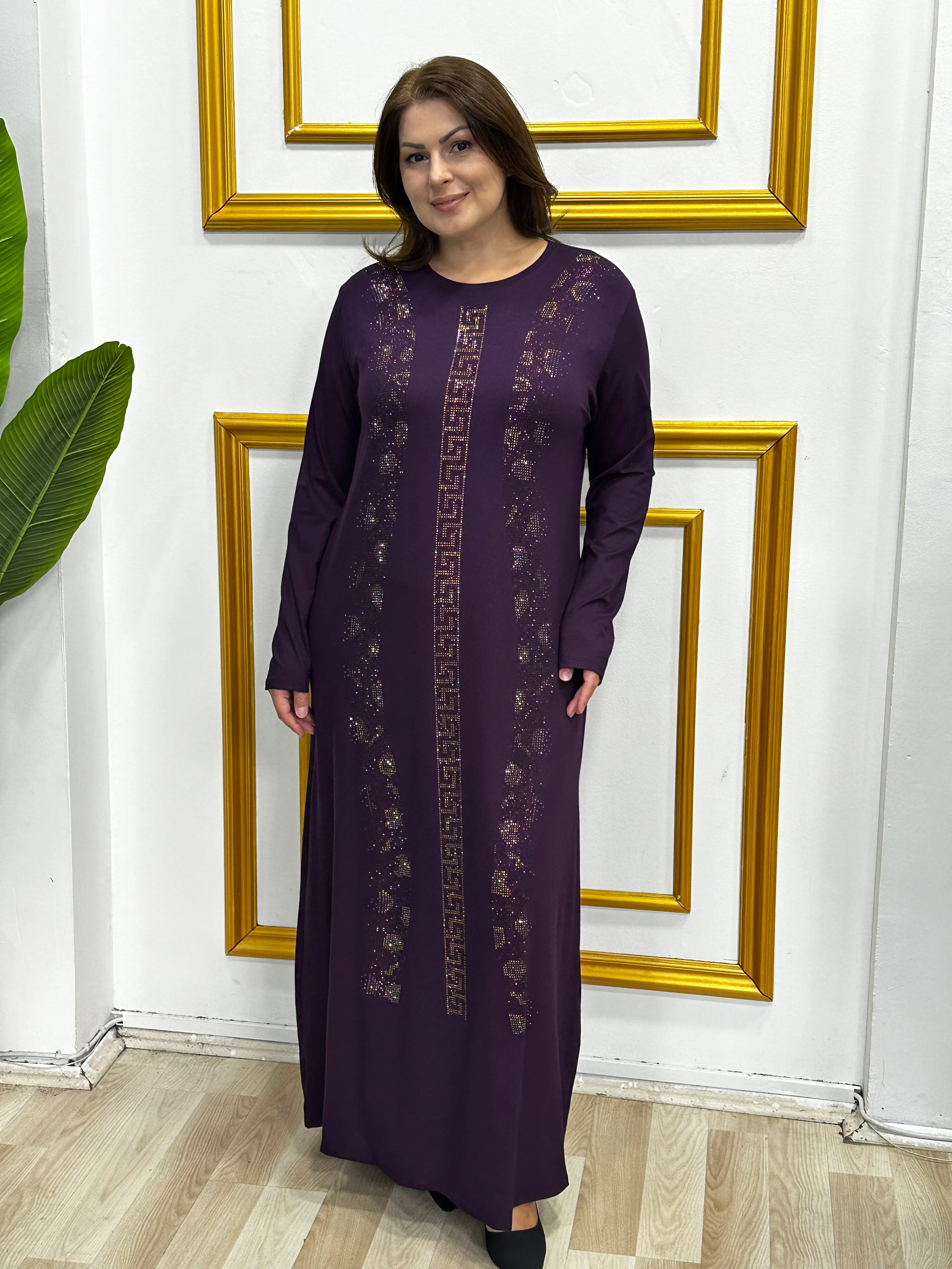 Kadın Büyük Beden Taş Detay Maxi Boy Elbise