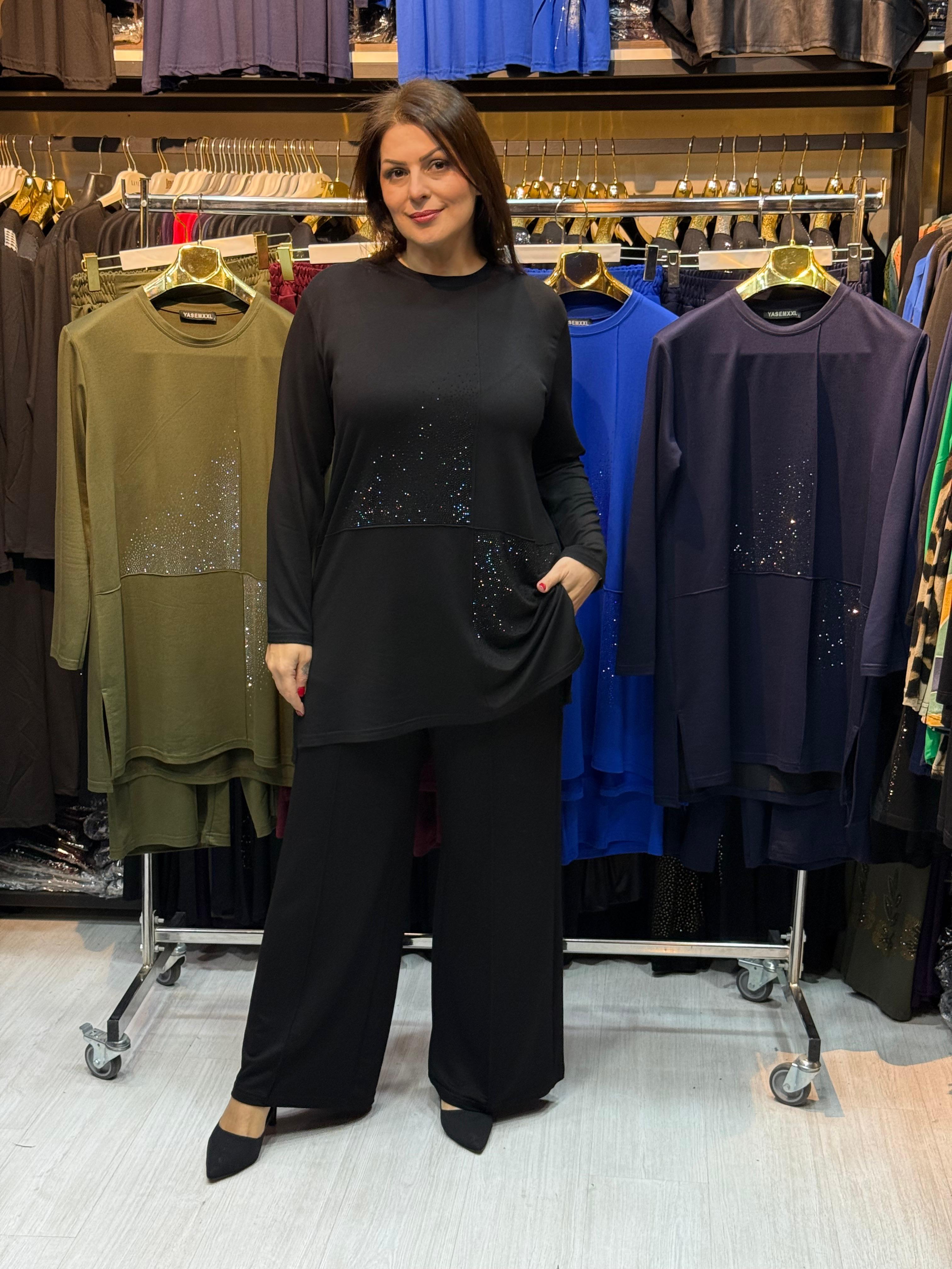 Çıma ve Taş İşlemeli Palazzo Takım