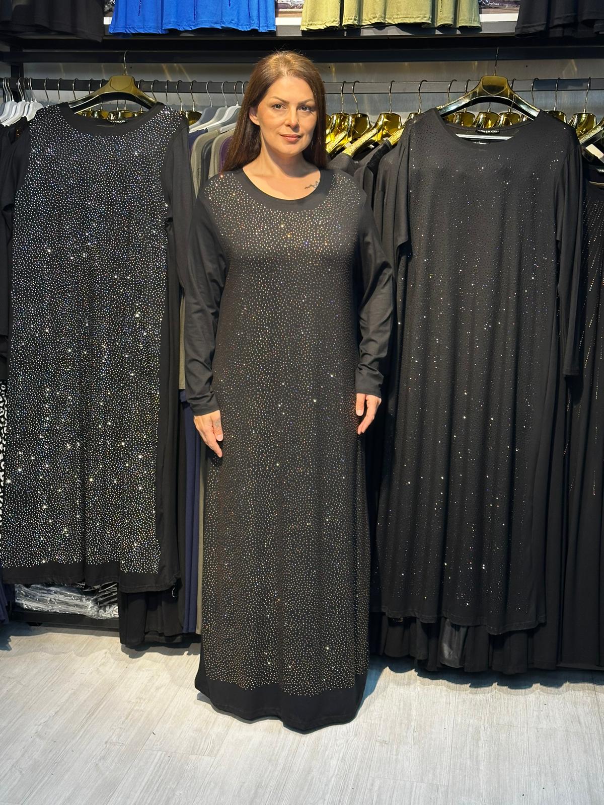 Büyük Beden Gold Taş İşlemeli Abiye Elbise