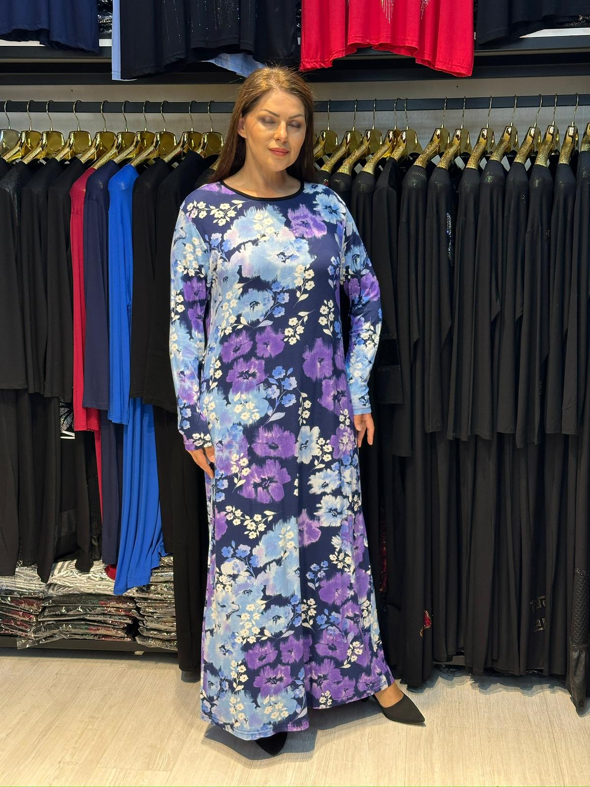 Büyük Beden Desenli Tam Boy Elbise