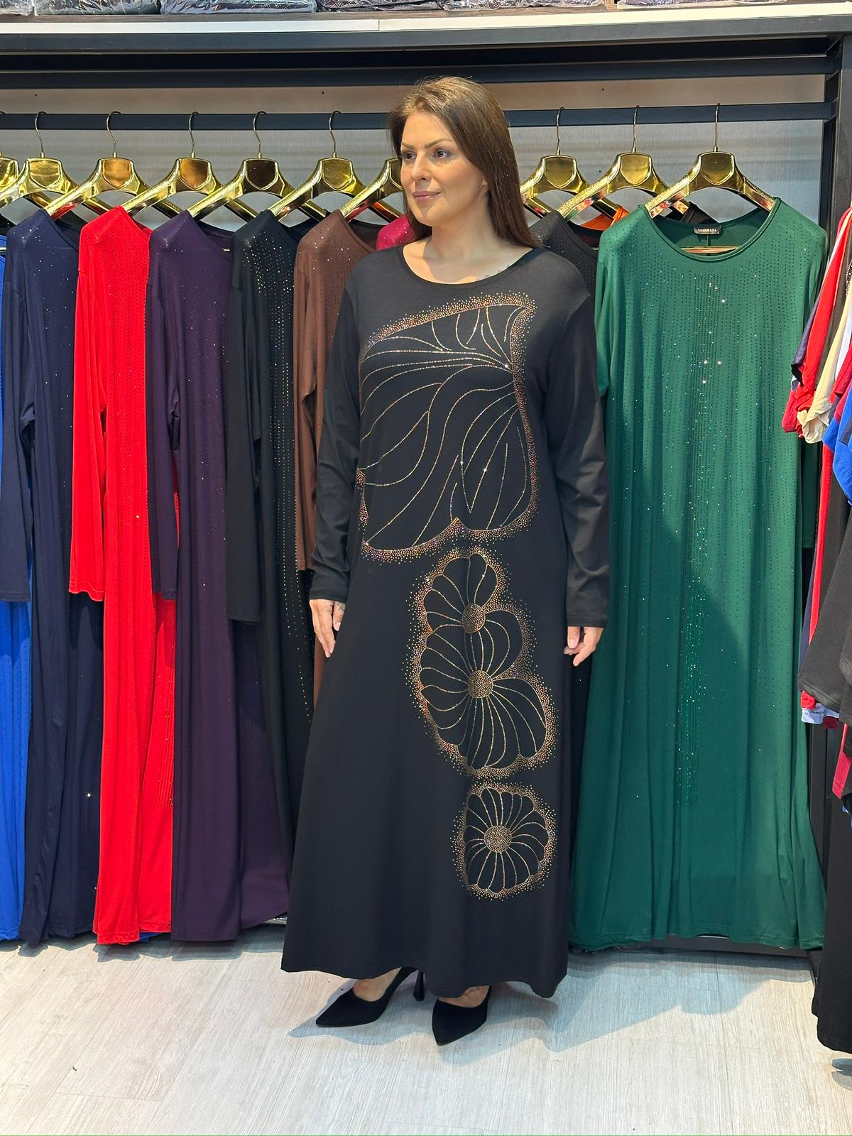 Büyük Beden Gold Taş İşlemeli Elbise