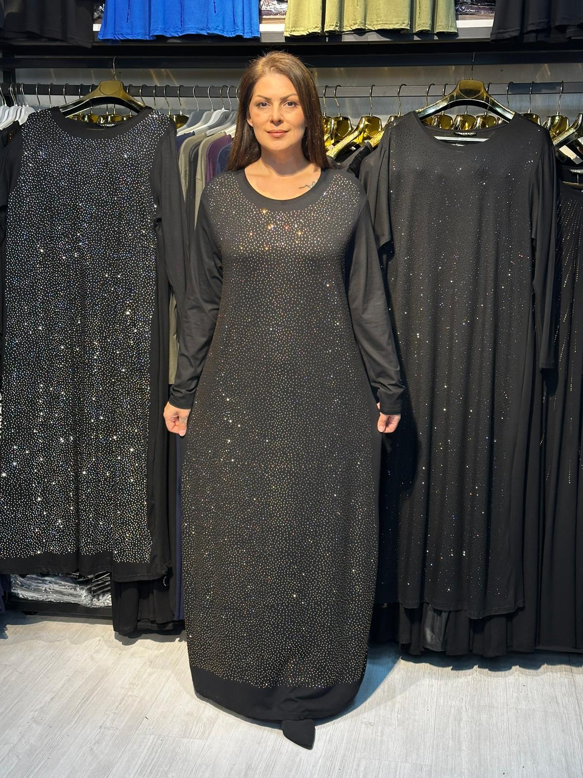 Büyük Beden Gold Taş İşlemeli Abiye Elbise