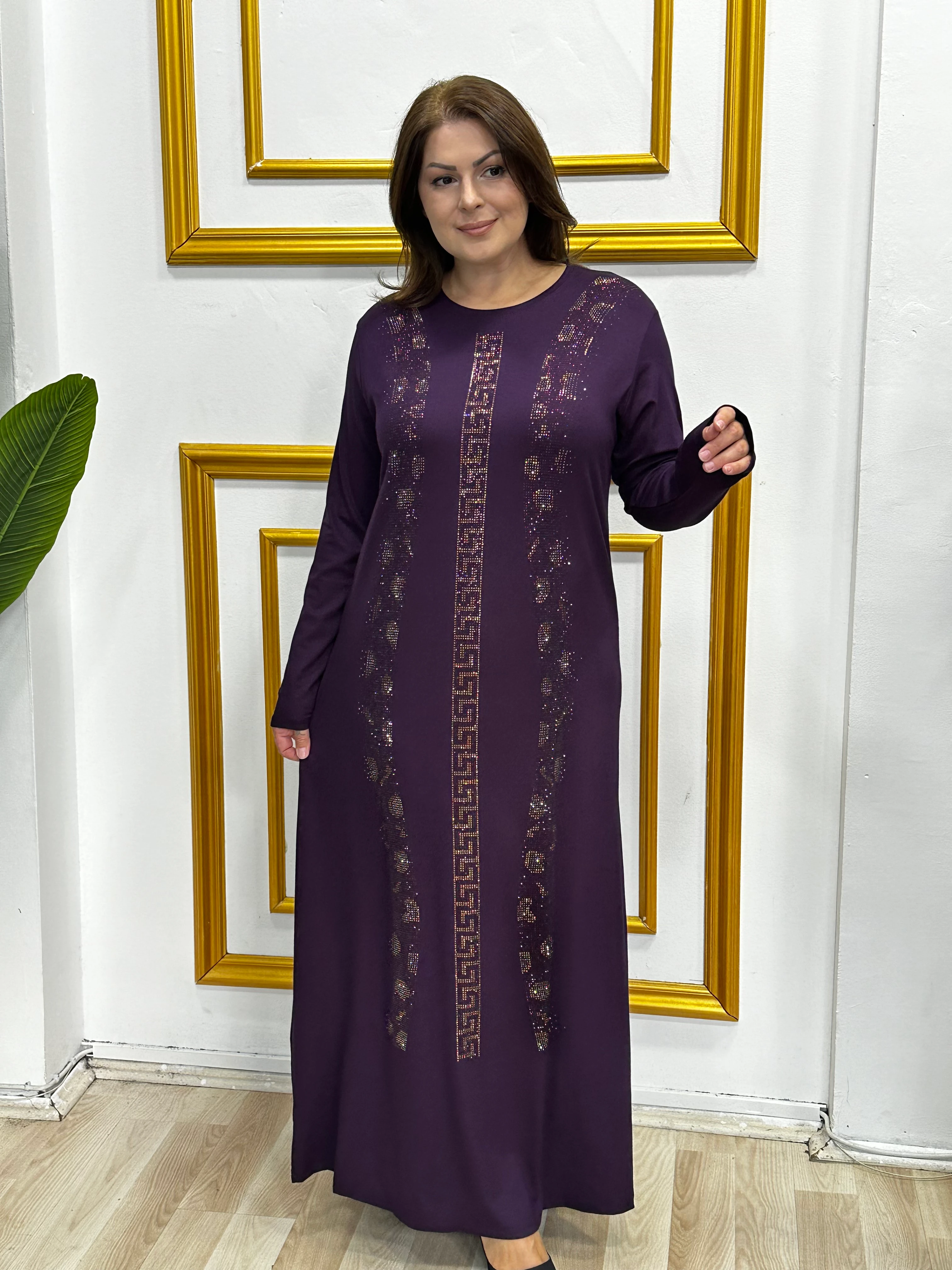 Kadın Büyük Beden Taş Detay Maxi Boy Elbise