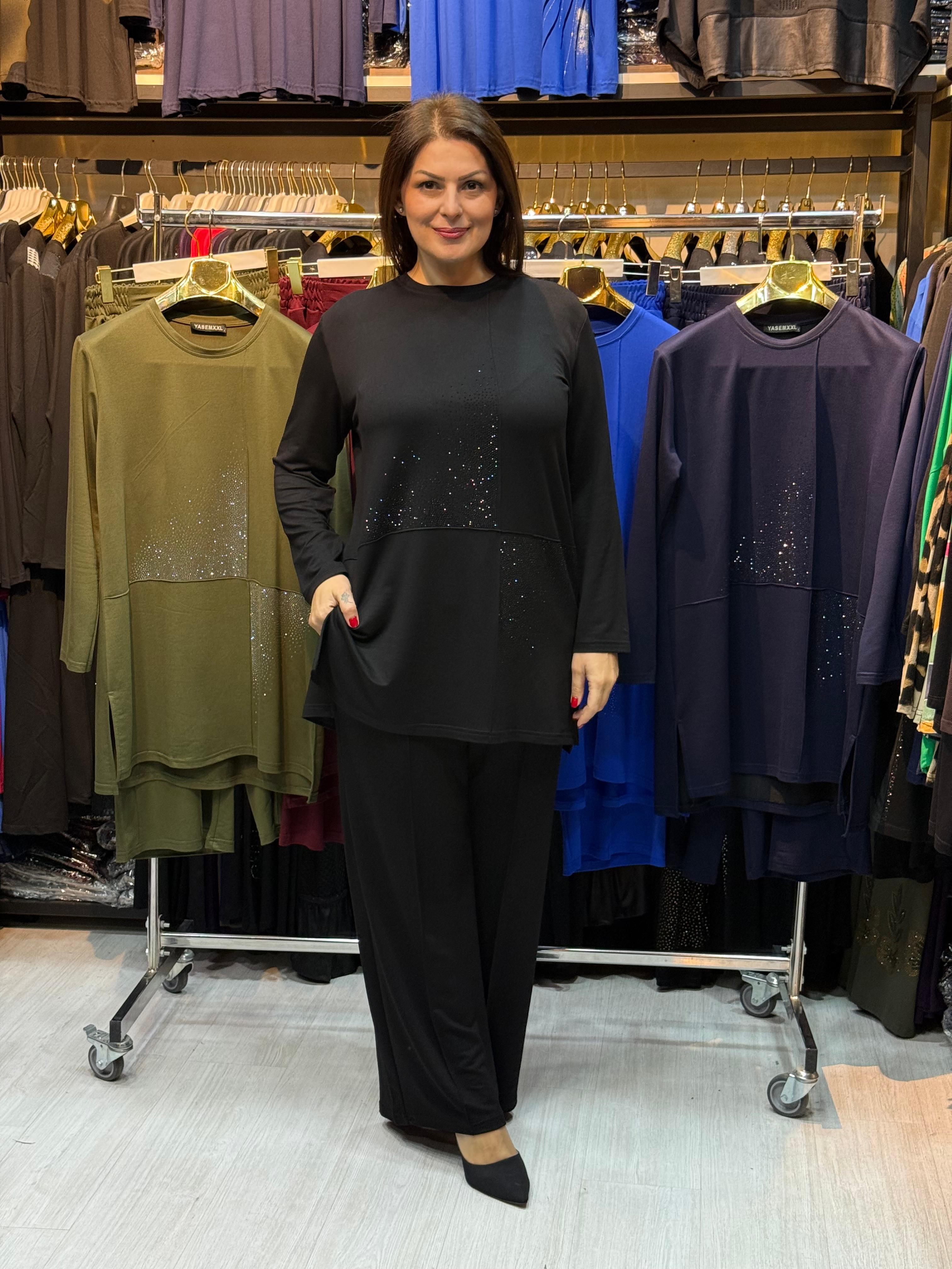 Çıma ve Taş İşlemeli Palazzo Takım