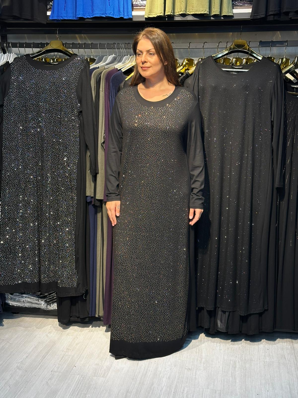 Büyük Beden Gold Taş İşlemeli Abiye Elbise