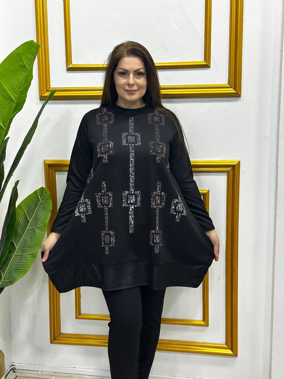 Kadın Büyük Beden Taş Tasarım Tunik