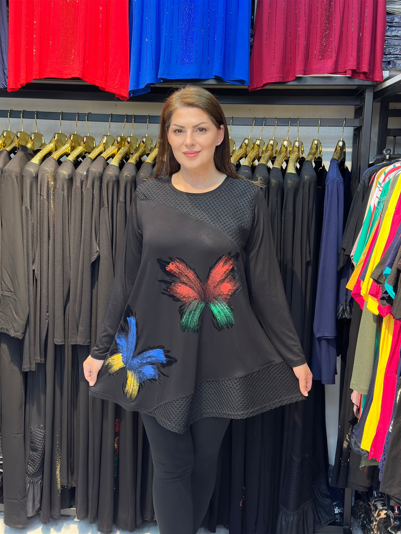 Kadın Büyük Beden Baskı Tasarım Fileli Tunik