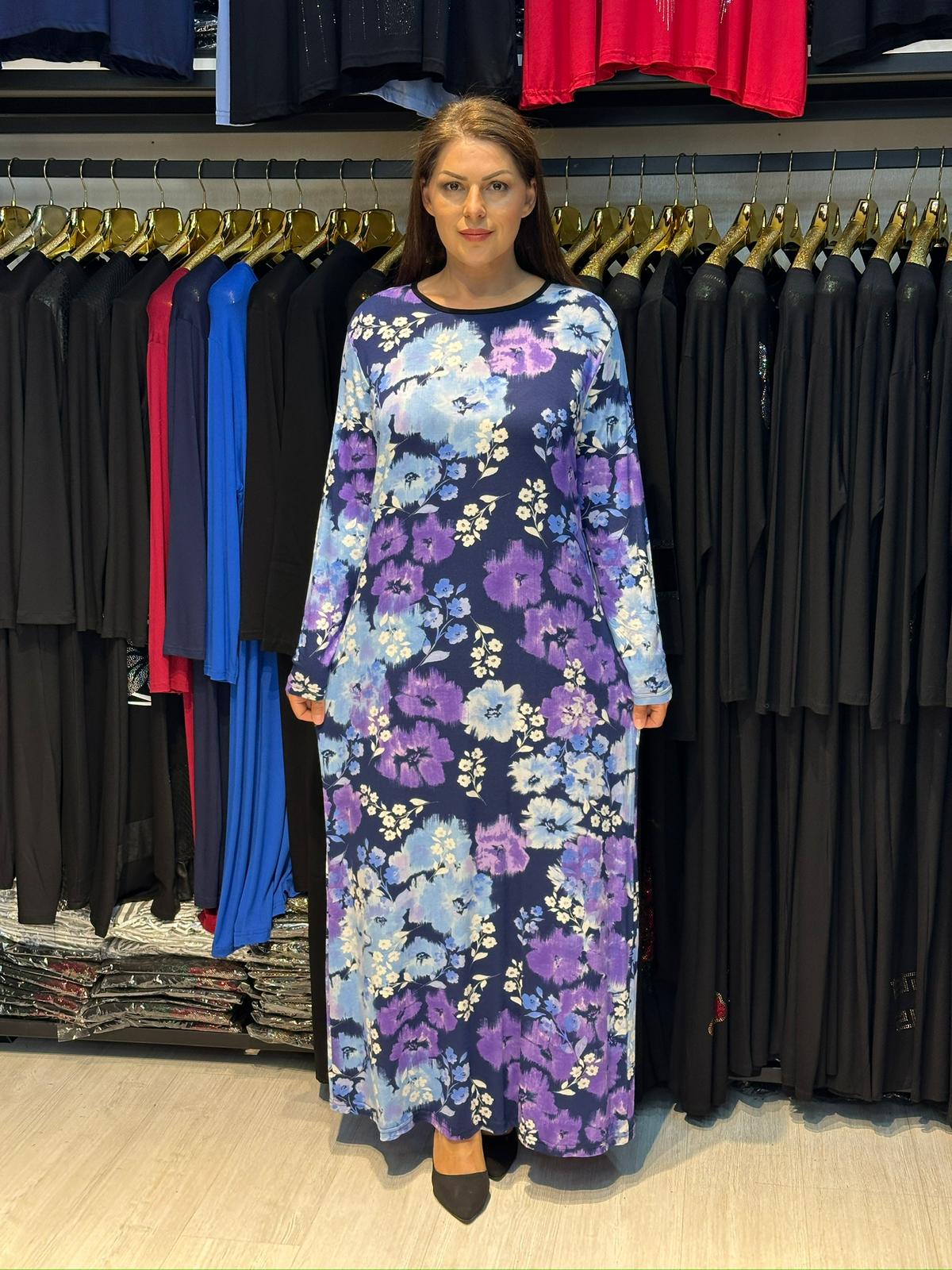 Büyük Beden Desenli Tam Boy Elbise