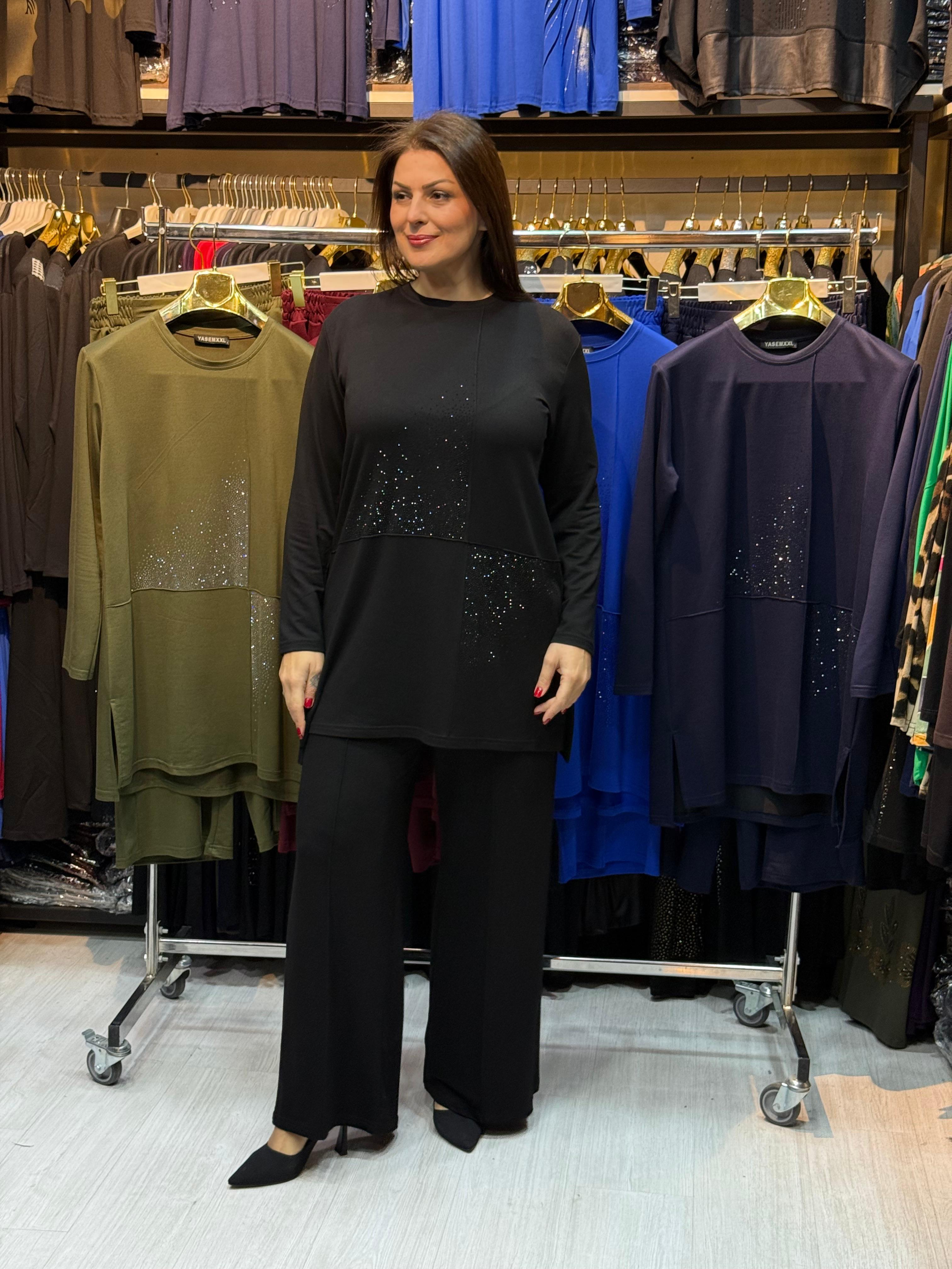 Çıma ve Taş İşlemeli Palazzo Takım