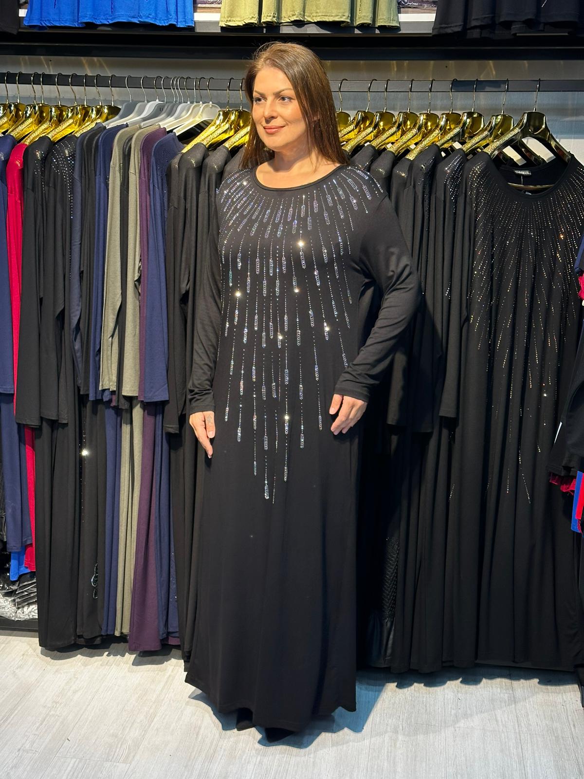 Büyük Beden Gümüş Taş İşlemeli Abiye Elbise