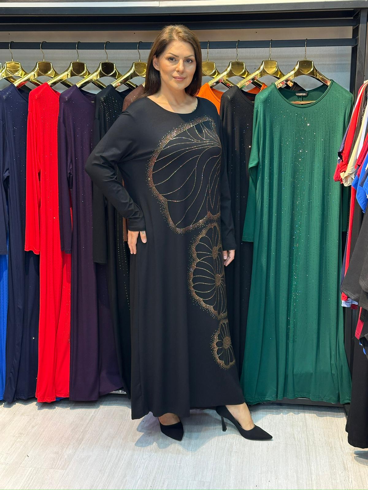 Büyük Beden Gold Taş İşlemeli Elbise