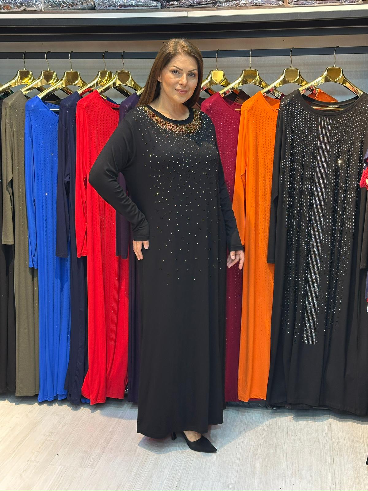 Büyük Beden Gold Taş İşlemeli Elbise