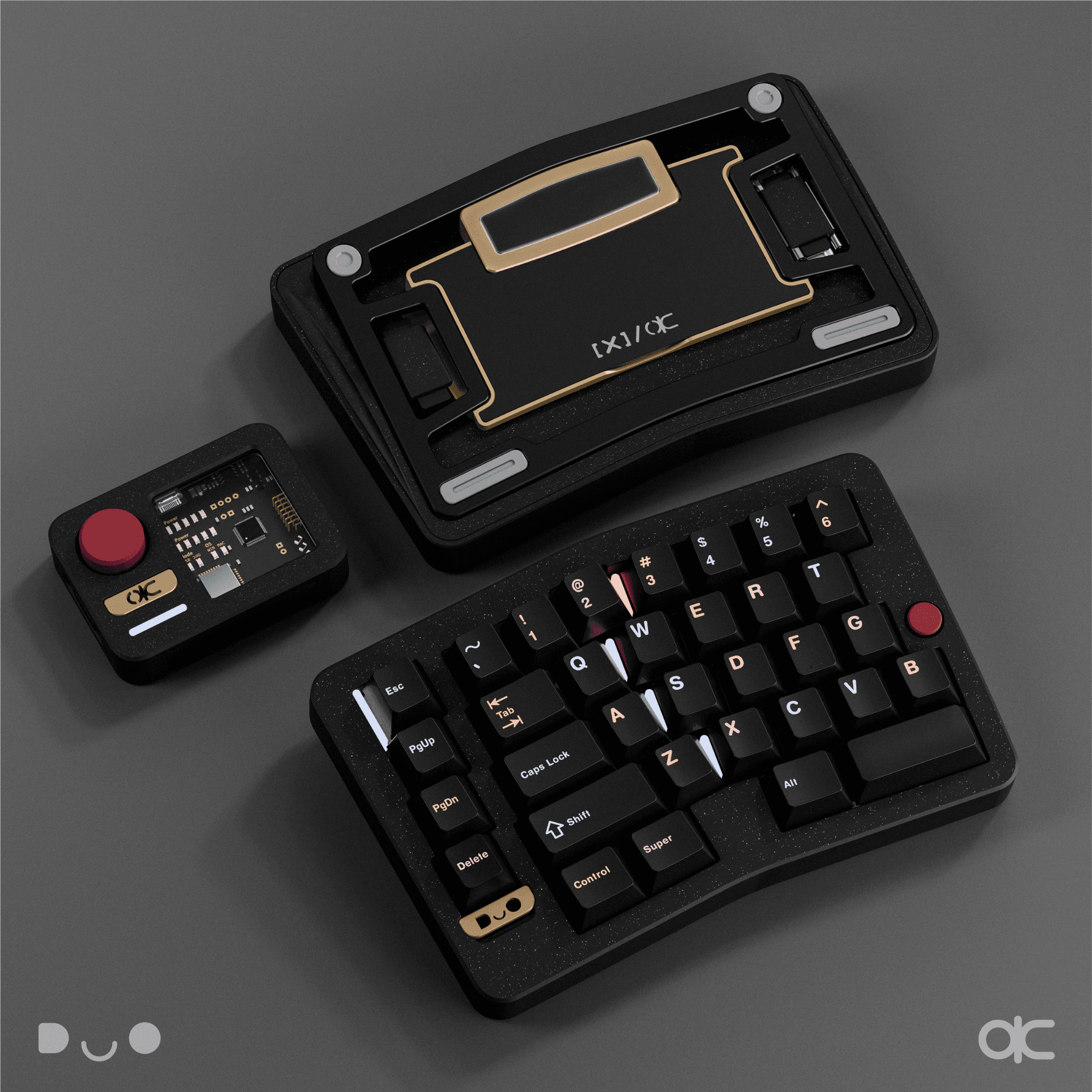 Alice Duo (Ekstralar - Ön sipariş) - Spray-coated Black, 1.6mm Dual-mode Non-flex cut Hotswap PCB, FR4 Plate, Color-Matched Wrist Rest