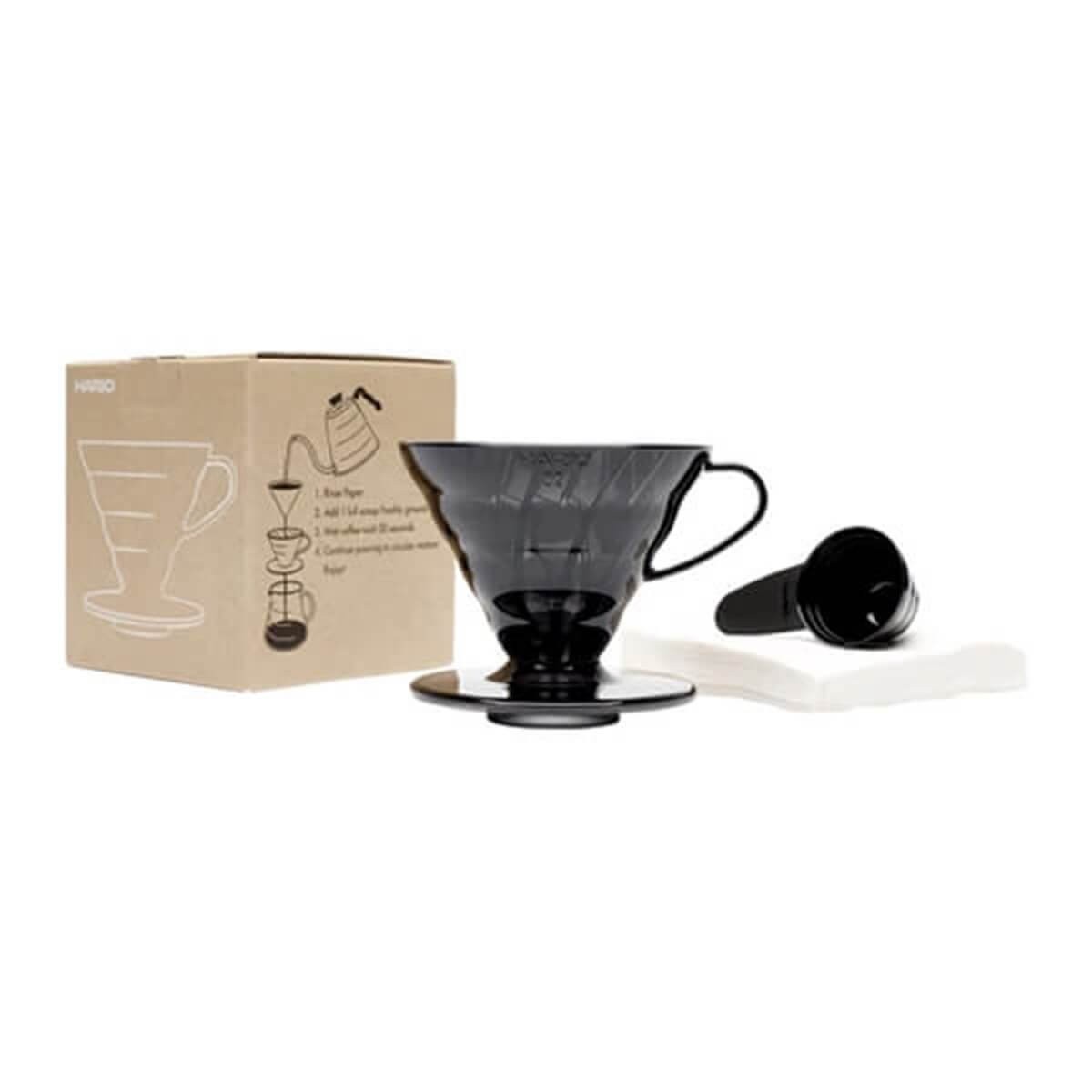 Hario V60 02 Siyah Şeffaf Plastik Dripper ve 40'lı Filtre Kağıdı Seti