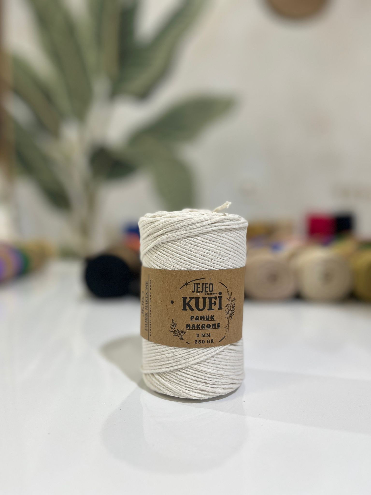 jejeo Kufi Pamuk Makrome  - kırık beyaz