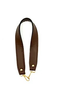 Kancalı deri çanta sapı 42x3 cm - kahve gold metal