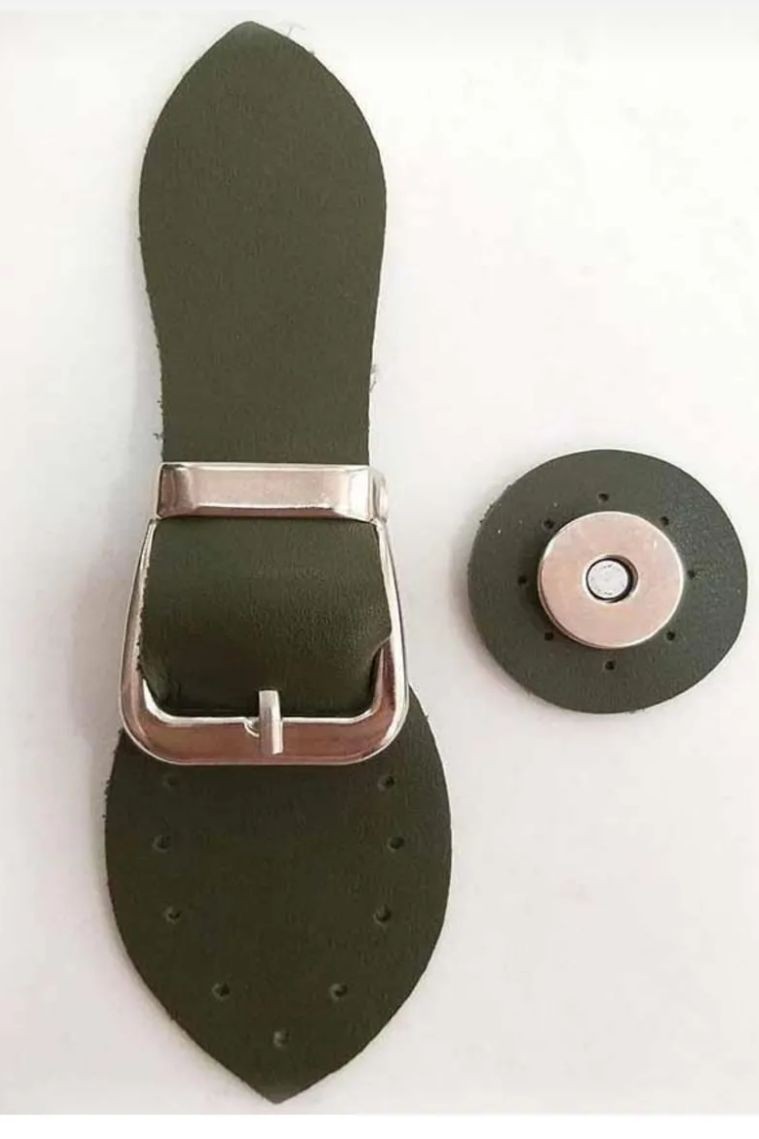 tokalı mıknatıslı kapak midi boy çanta kapama  - haki