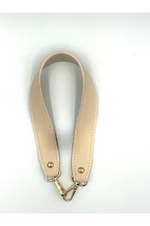 Kancalı deri çanta sapı 42x3 cm - krem gold metal