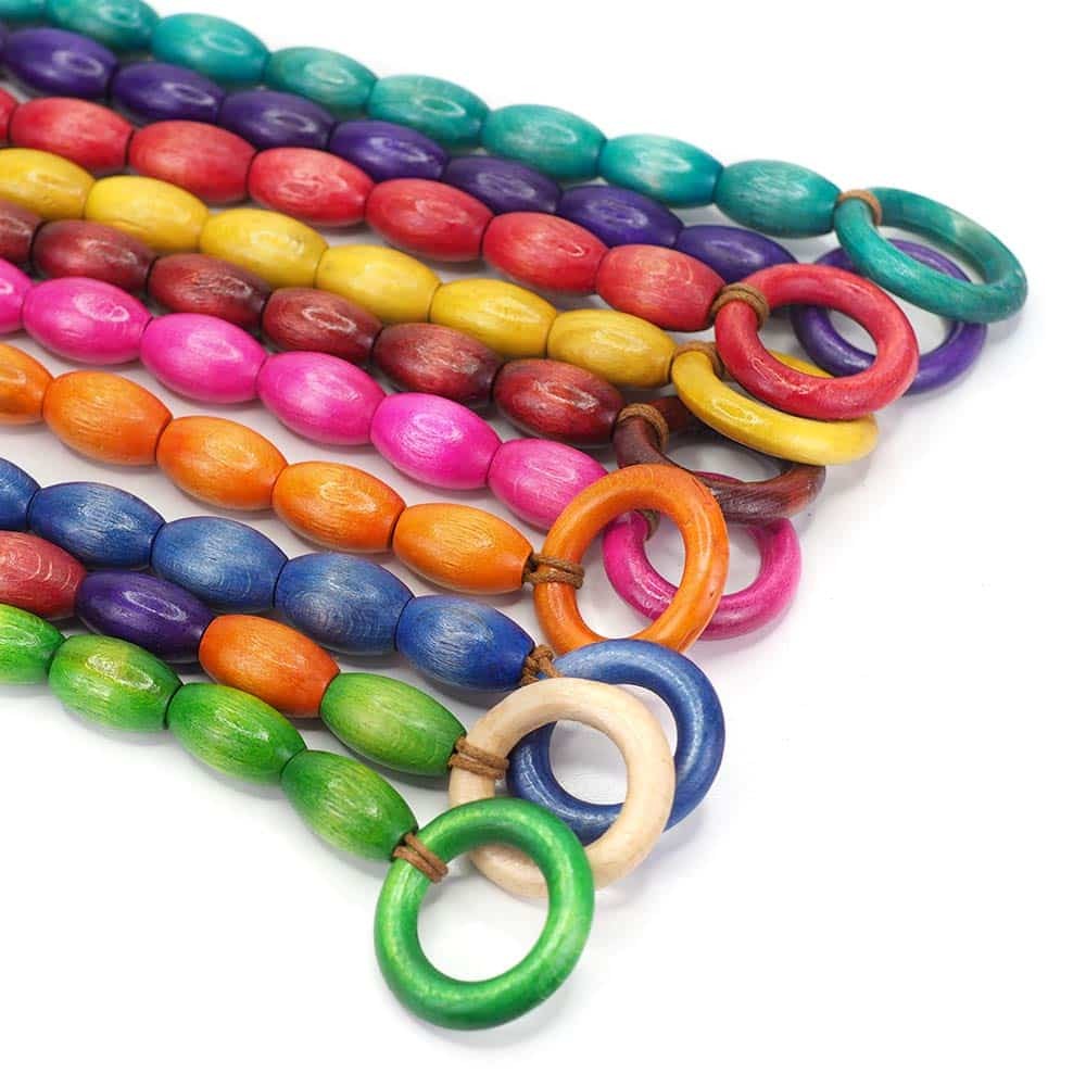 Renkli Ahşap Varil Boncuklu Çanta Sapı 40 CM (1 Adet)