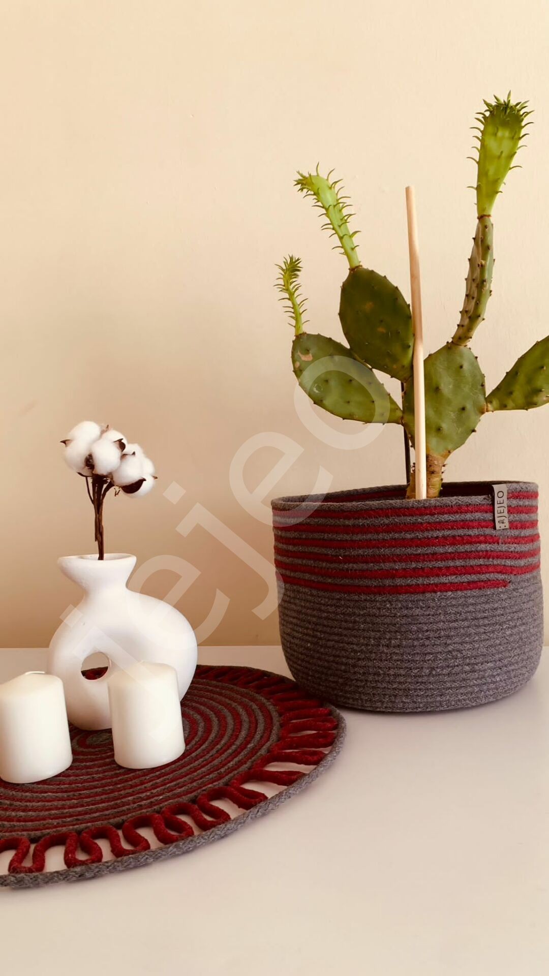 jejeo el yapımı çok amaçlı sepet/saksı borda ve gri