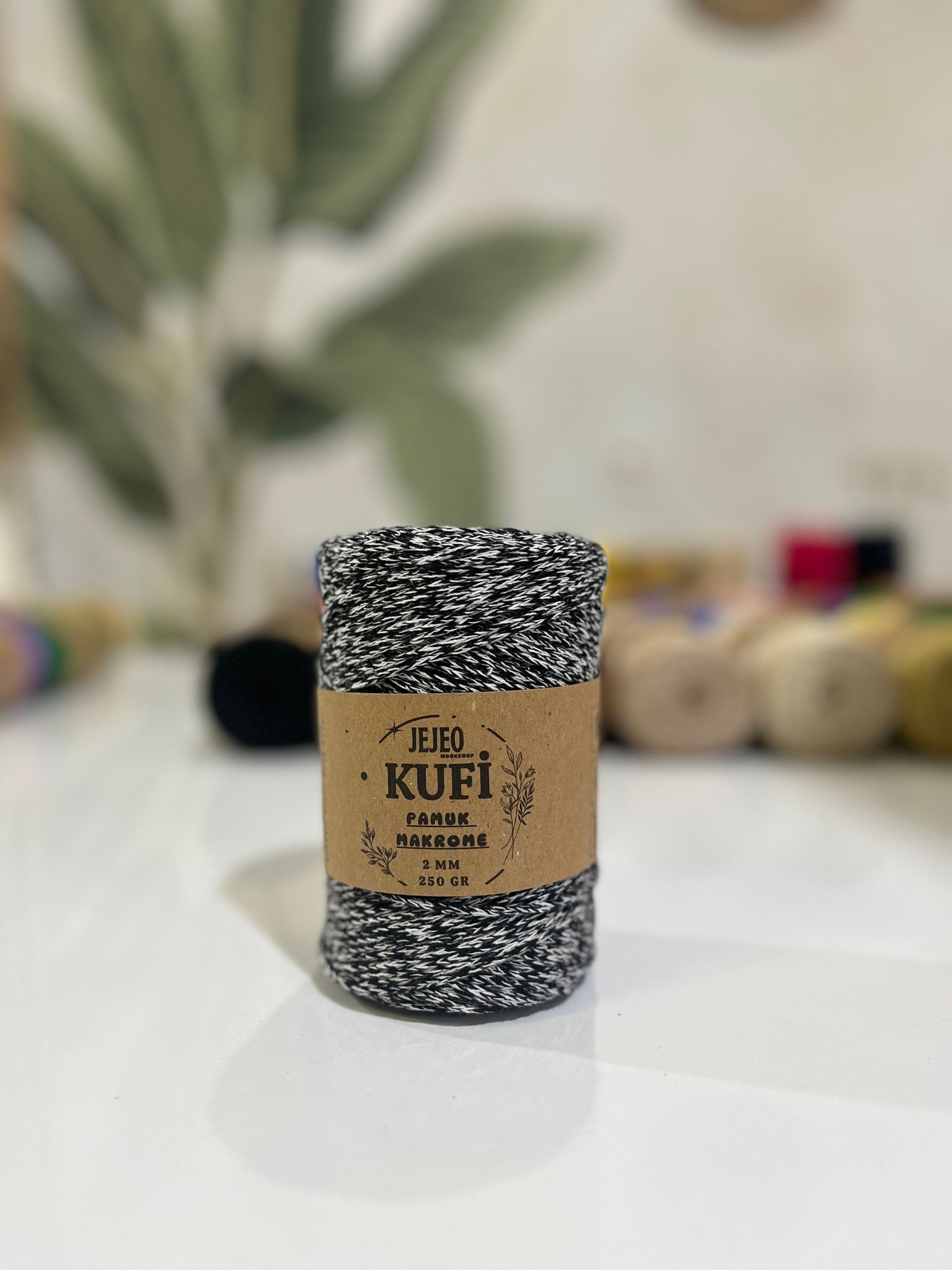 jejeo Kufi Pamuk Makrome  - ebruli siyah beyaz