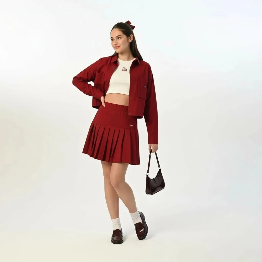 Gabardin Vişne Ceket Etek Takım