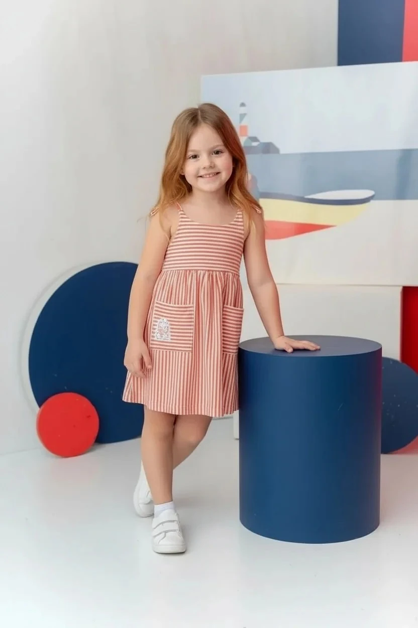 Kız Çocuk Askılı Çizgili Penye Elbise